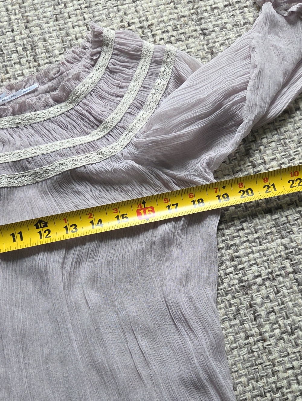 Kimchi Blue Lavender Pleated Blouse White Lace Trim Cottagecore Boho - Picture 8 of 13